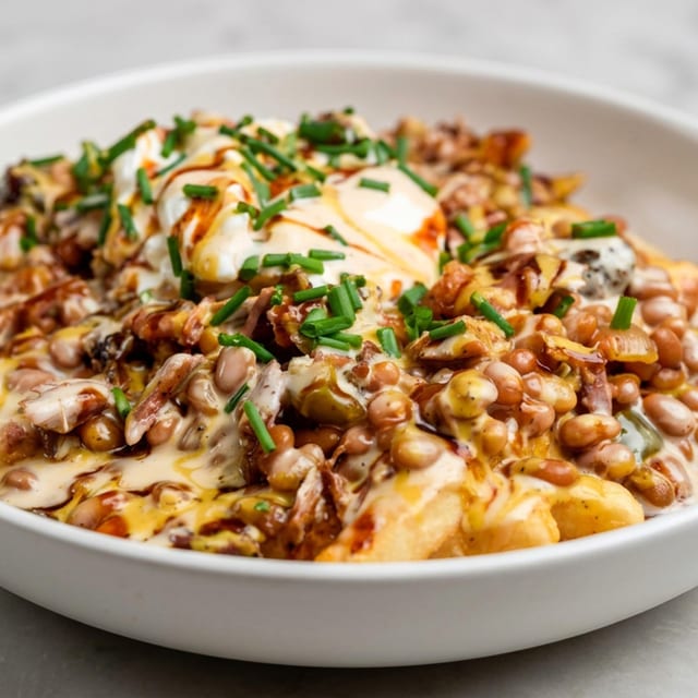 Brisket / Beans Loaded Fries Bowl.