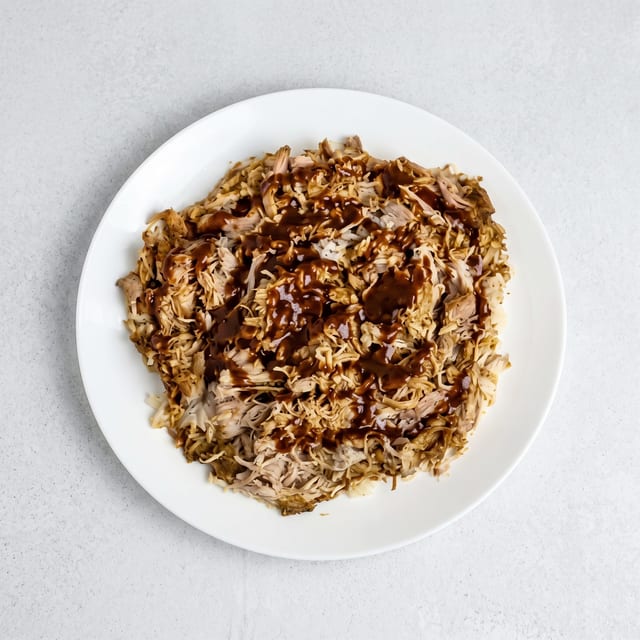 Pulled Chicken Over Rice Bowl.